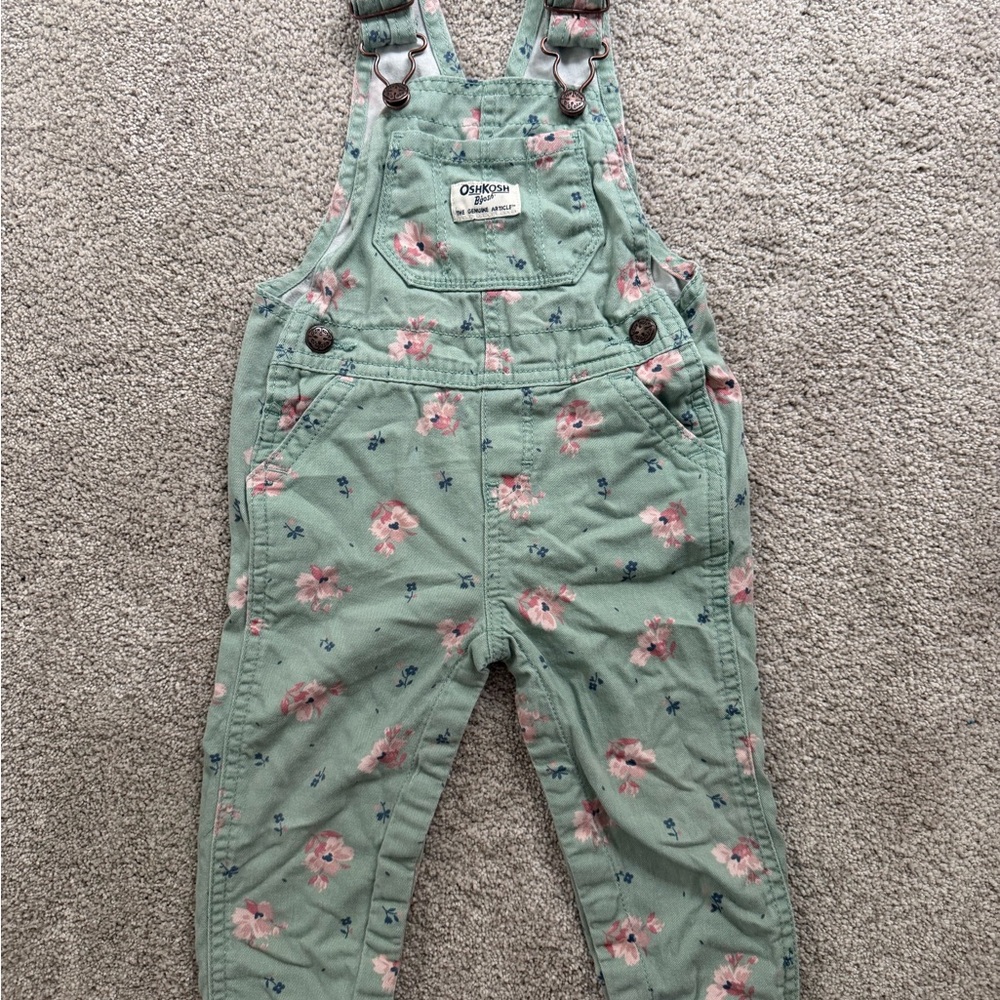 OshKosh B'gosh Mint Green Floral Overalls